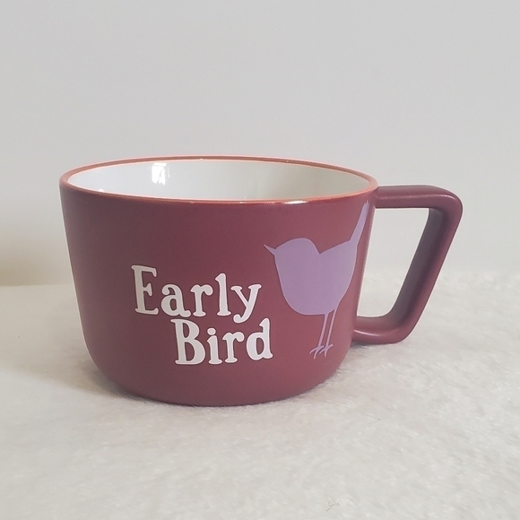 Holiday Stoneware Burgandy Maroon Early Bird XLarge Soup Coffee Cup Mug 16 Oz - Picture 1 of 9